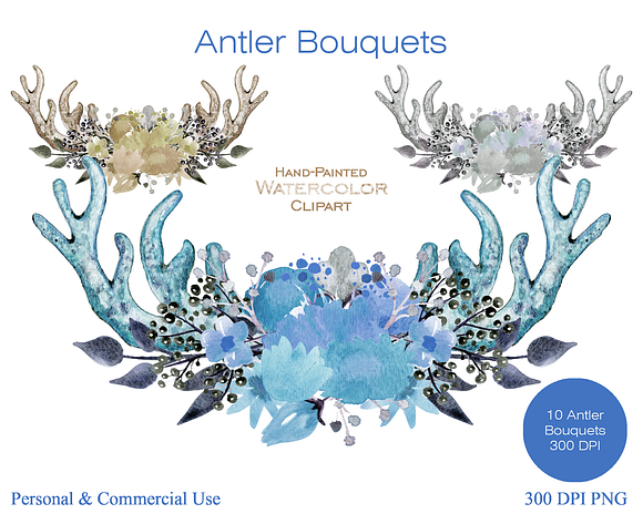 Boho Chic Deer Antler Bouquets in Illustrations - product preview 1
