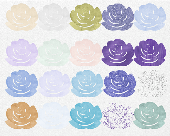 Purple & Mint Watercolor Rose Floral in Illustrations - product preview 3