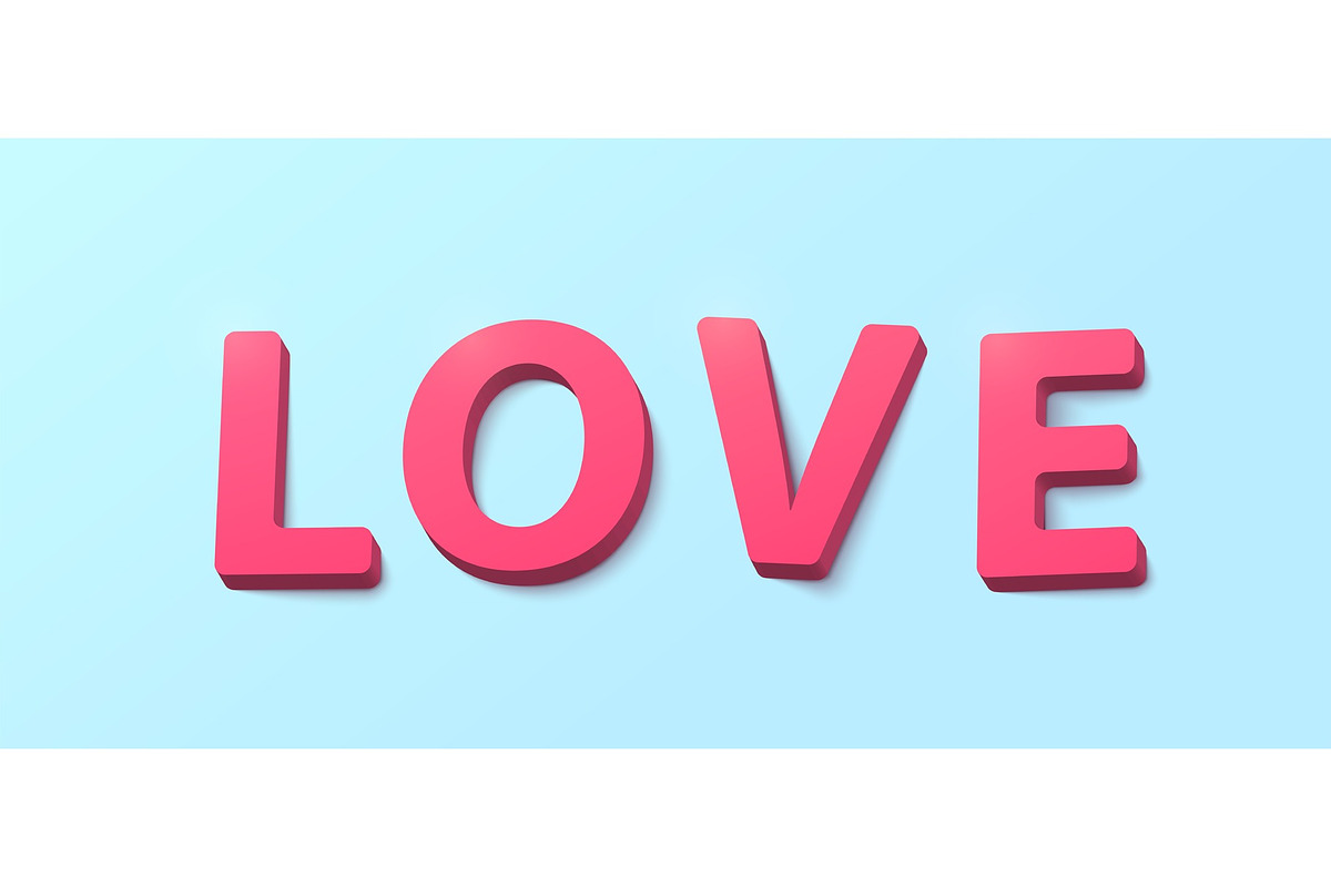 Word Love with 3d effect plastic pink red letters. Happy valentines day greeting in Illustrations - product preview 8