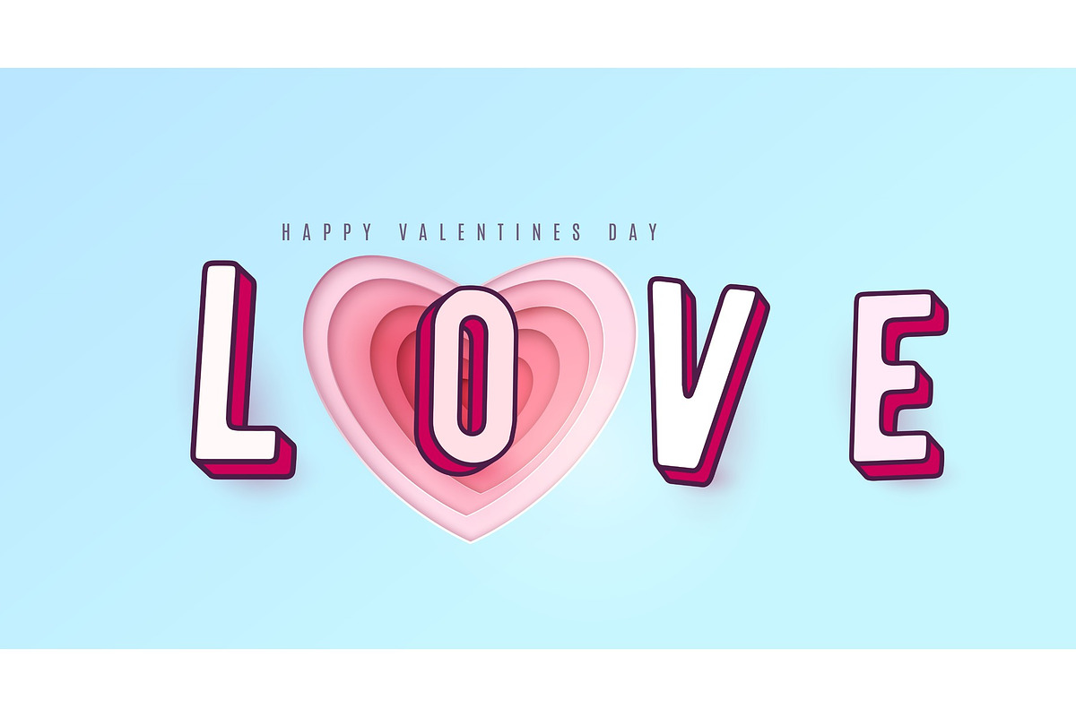 Word Love with 3d effect letters. Heart paper cut multi red pink color layers in Illustrations - product preview 8