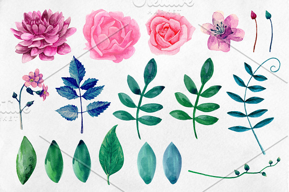 Watercolor pink flowers clip art in Illustrations - product preview 1