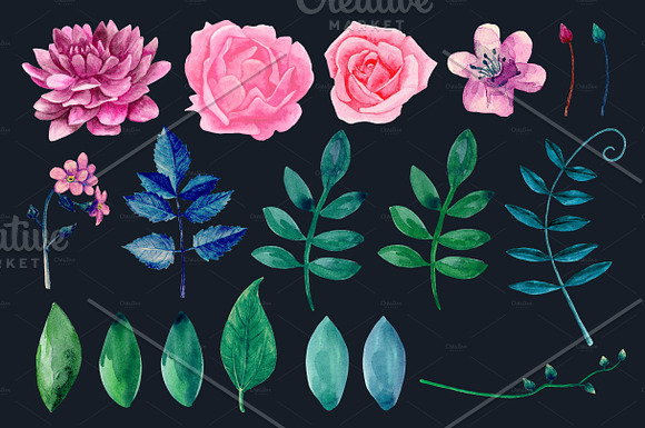 Watercolor pink flowers clip art in Illustrations - product preview 2
