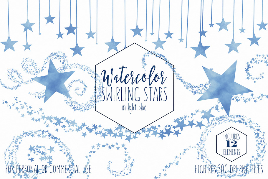Light Blue Watercolor Star Trails in Illustrations - product preview 8