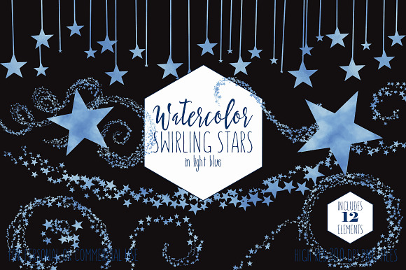 Light Blue Watercolor Star Trails in Illustrations - product preview 1