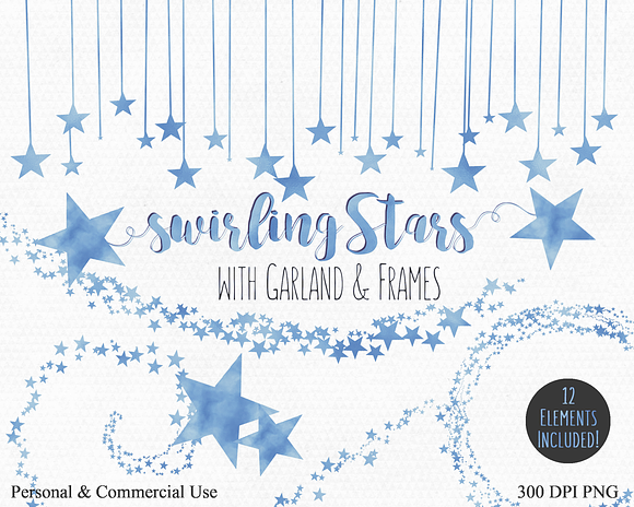 Light Blue Watercolor Star Trails in Illustrations - product preview 5