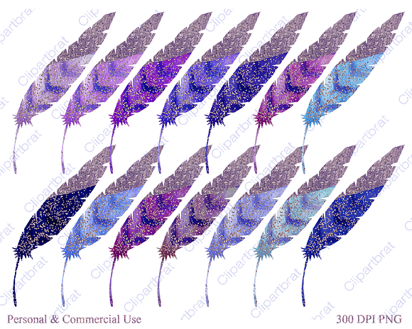 Watercolor Blue & Purple Feathers in Illustrations - product preview 2
