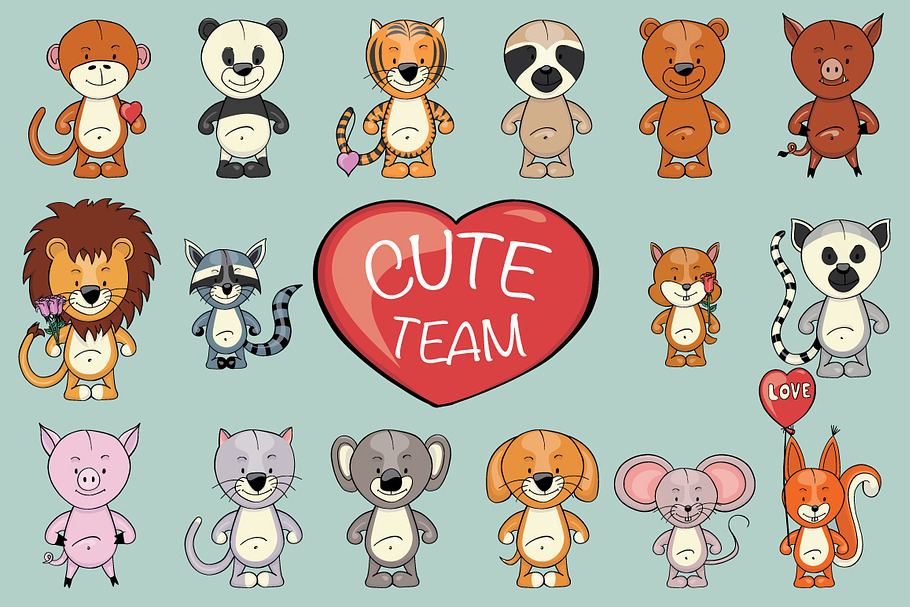Cute Team | Animals clipart creator in Illustrations - product preview 8