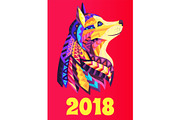 New Year Poster 2018 with Dog Symbol Brochure