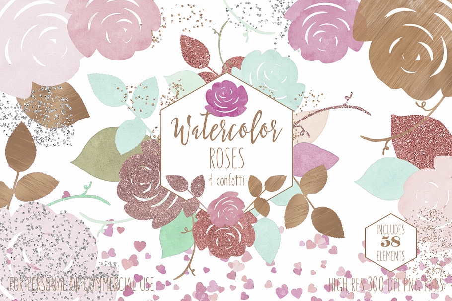 Rose Gold & Blush Watercolor Roses in Illustrations - product preview 8