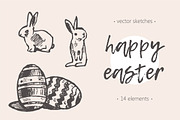 Set of cute easter rabbits, eggs