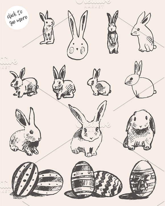 Set of cute easter rabbits, eggs in Illustrations - product preview 1