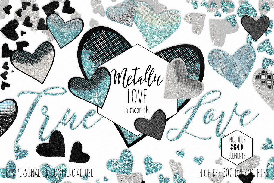 Glam Hearts Teal Love Graphics in Illustrations - product preview 8