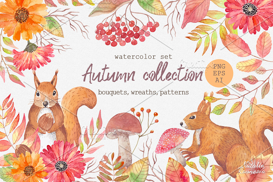 Autumn watercolor collection in Illustrations - product preview 8