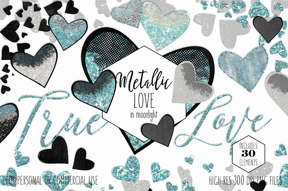 Glam Hearts Teal Love Graphics in Illustrations - product preview 1