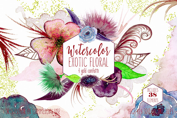 Exotic Watercolor Floral Graphics in Illustrations - product preview 5