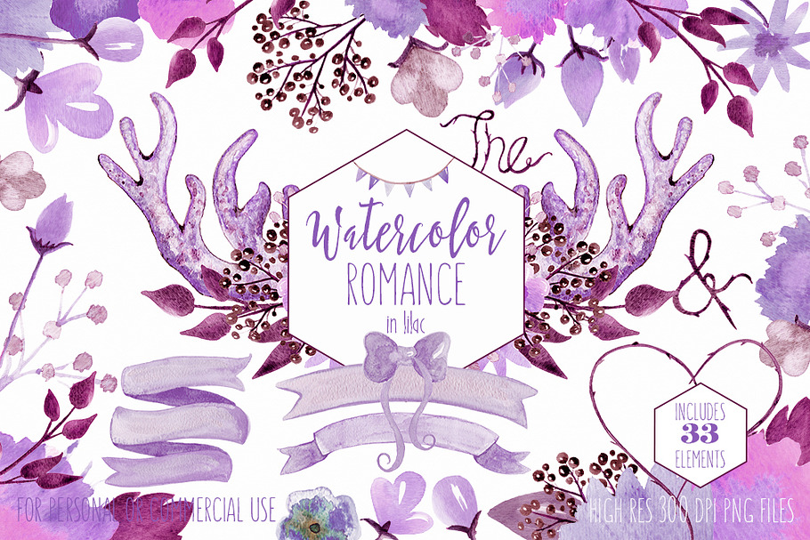 Romantic Watercolor Floral & Antlers in Illustrations - product preview 8