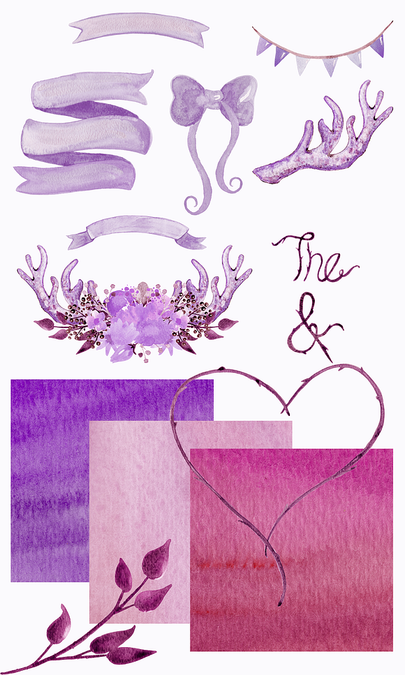 Romantic Watercolor Floral & Antlers in Illustrations - product preview 1