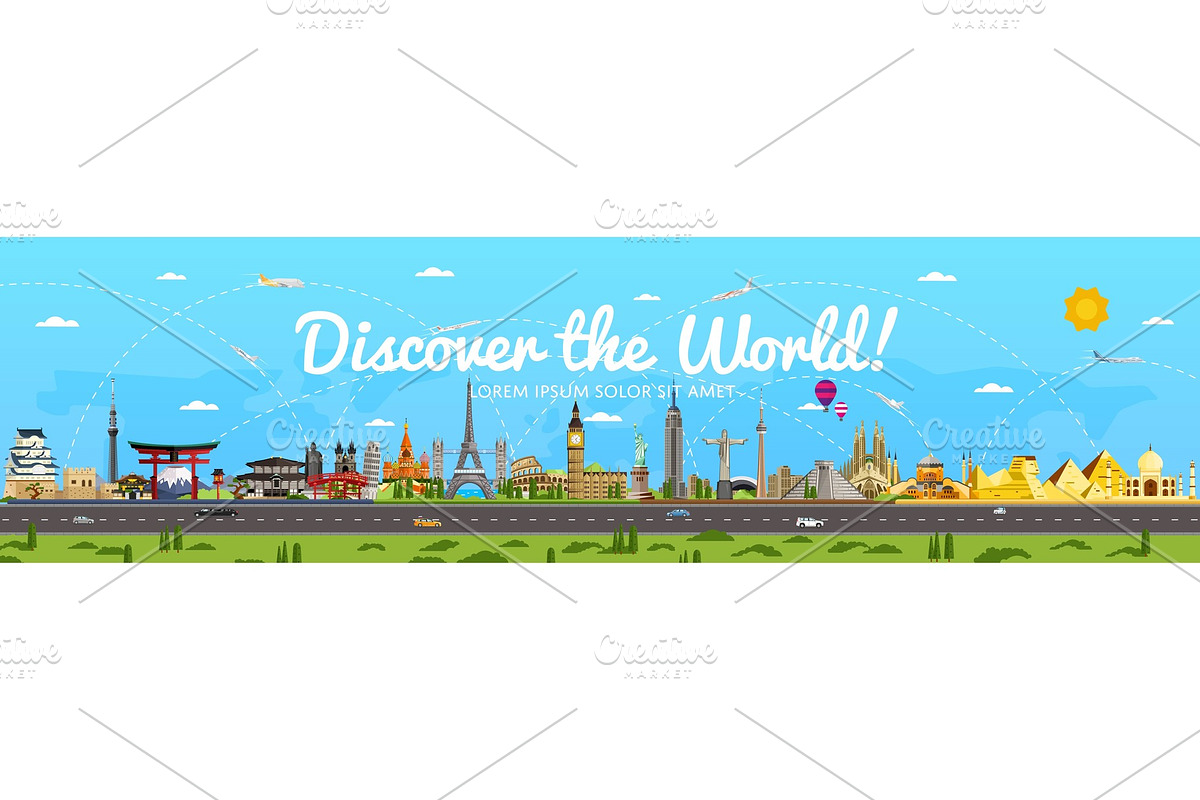 Discover the World poster with famous attractions in Illustrations - product preview 8