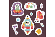 Stickers Collection with Space Cartoons
