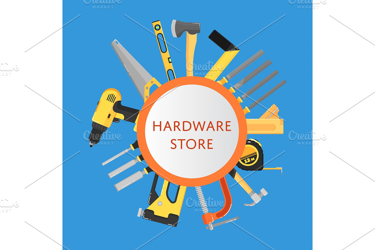Hardware store banner with building tools in Illustrations - product preview 8