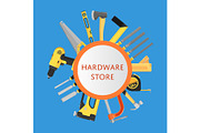 Hardware store banner with building tools