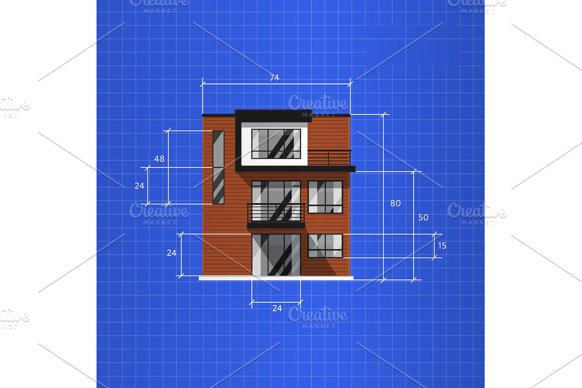 Architectural plan isolated on blue background in Illustrations - product preview 8
