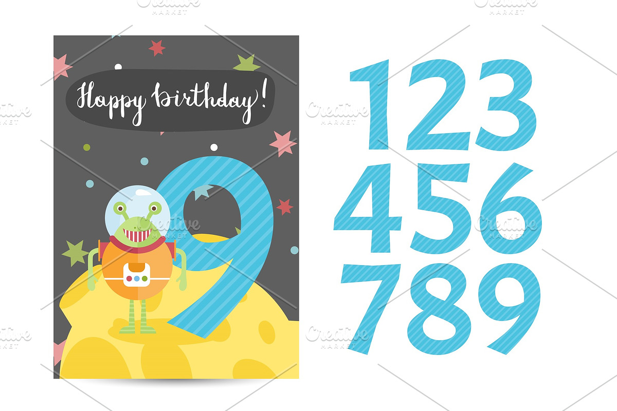 Happy Birthday Vector Cartoon Greeting Card in Illustrations - product preview 8
