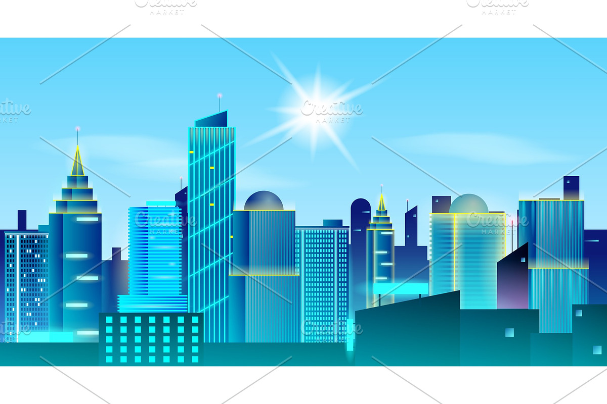 Big city landscape background. Sunny day in metropolis. Real Estate design concept. in Illustrations - product preview 8