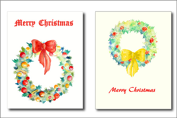 Watercolor Christmas Wreaths in Illustrations - product preview 1