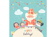 Saint Nicholas with Piet and happy kids