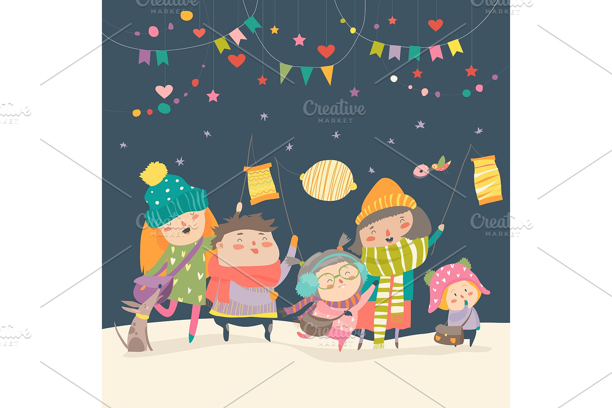 Happy kids celebrating Saint Martins day in Illustrations - product preview 8