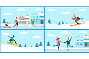 Winter Sport and Activities Vector Illustration