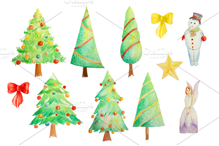 Watercolor Clipart Christmas Trees in Illustrations - product preview 8