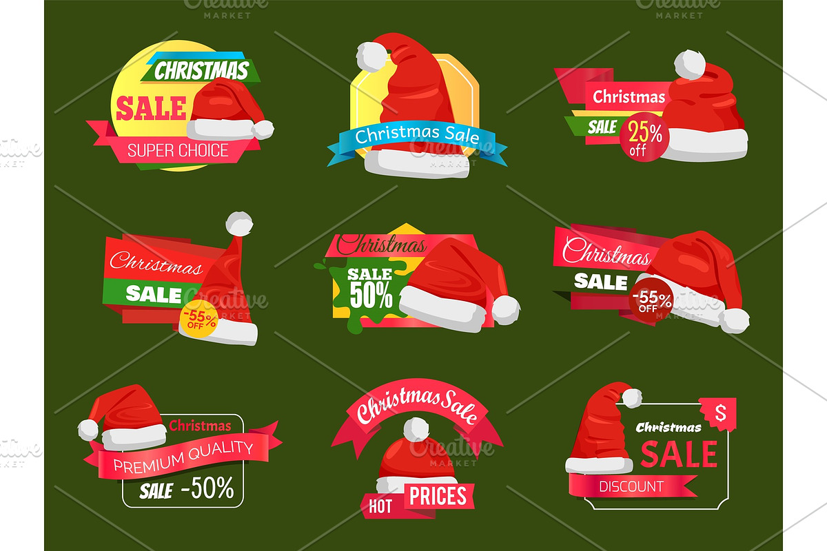 Great Diversity of Santa Hats on Shopping Labels in Illustrations - product preview 8