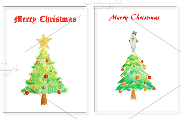 Watercolor Clipart Christmas Trees in Illustrations - product preview 1