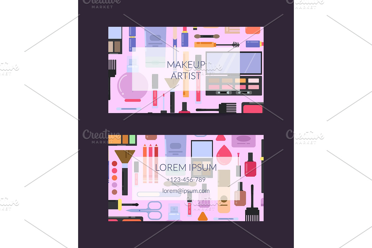 Vector business card template for beauty brand or makeup artist with flat style makeup and skincare in Graphics - product preview 8