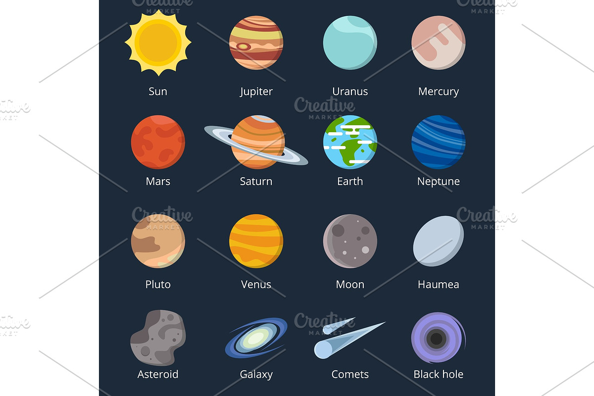 Different planets of solar system. Illustration of space in cartoon style in Illustrations - product preview 8