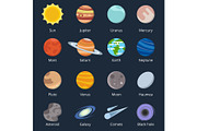 Different planets of solar system. Illustration of space in cartoon style