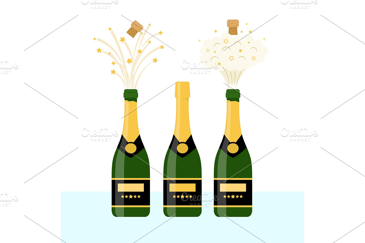 Several bottles of champagne in Illustrations - product preview 8