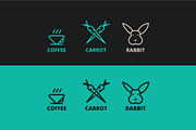 three vector logos of rabbit, carrot