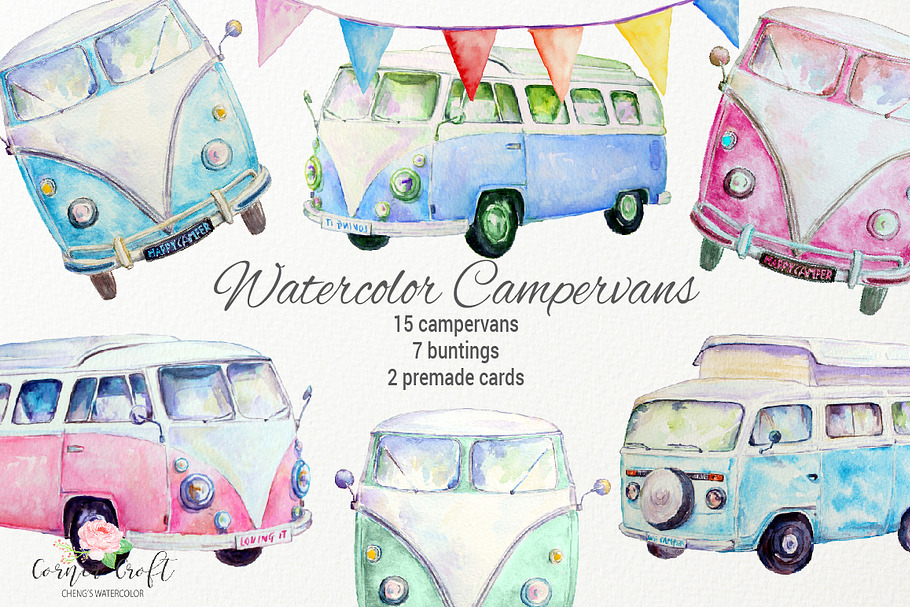 Watercolor Campervan Leisure Vehicle