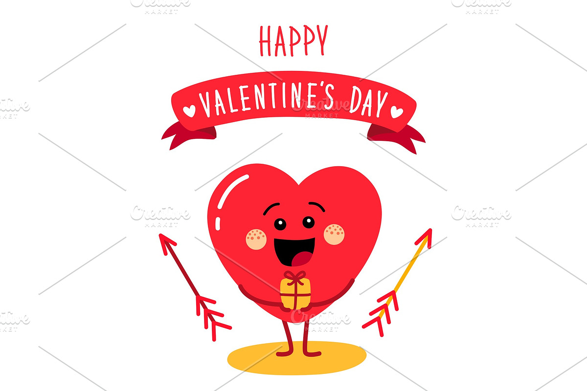 Cute holiday Valentines day card with funny cartoon character of emoji hearts in Objects - product preview 8