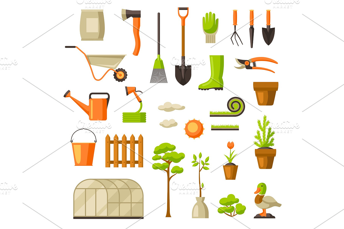 Set of garden tools and items. Season gardening illustration in Objects - product preview 8
