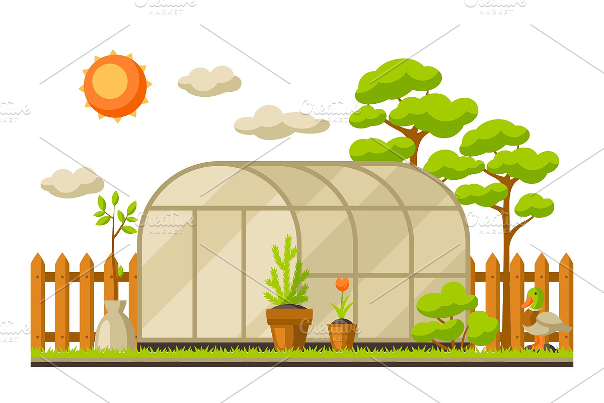 Garden landscape illustration with plants. Season gardening concept in Illustrations - product preview 8