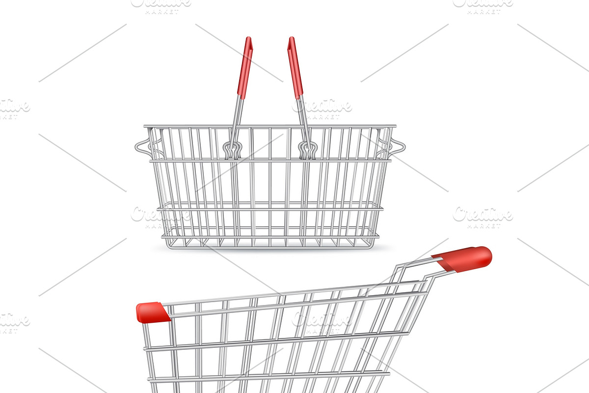 Wheeled Shopping Trolley And Basket  in Illustrations - product preview 8