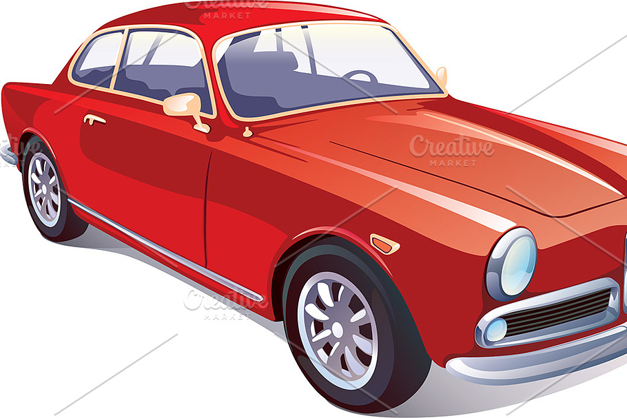 Red Classic Retro Car in Objects - product preview 8