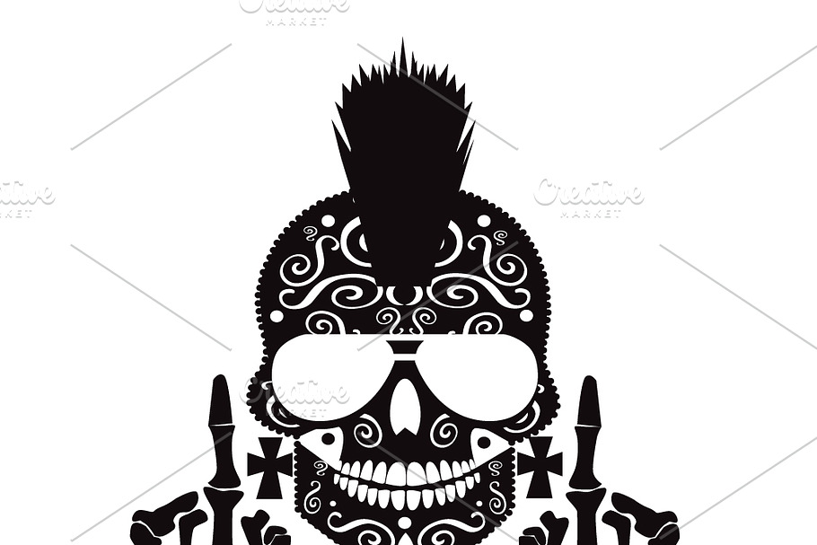 Punk skull with middle finger  in Graphics - product preview 8