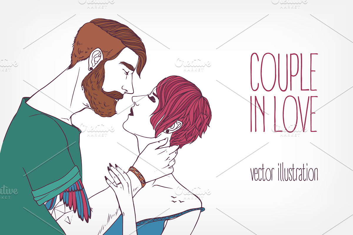 Pair of man and woman kissing in Illustrations - product preview 8