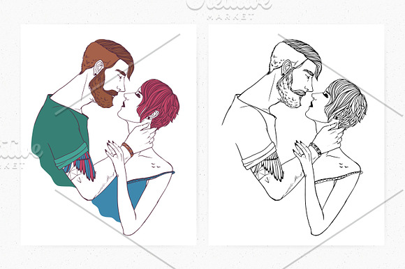 Pair of man and woman kissing in Illustrations - product preview 1