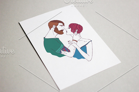 Pair of man and woman kissing in Illustrations - product preview 2